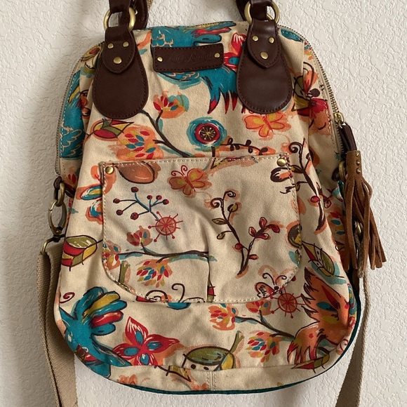 Lucky Brand Floral Beige Canvas Women's Bag with Leather/Suede Accents - Picture 7 of 16